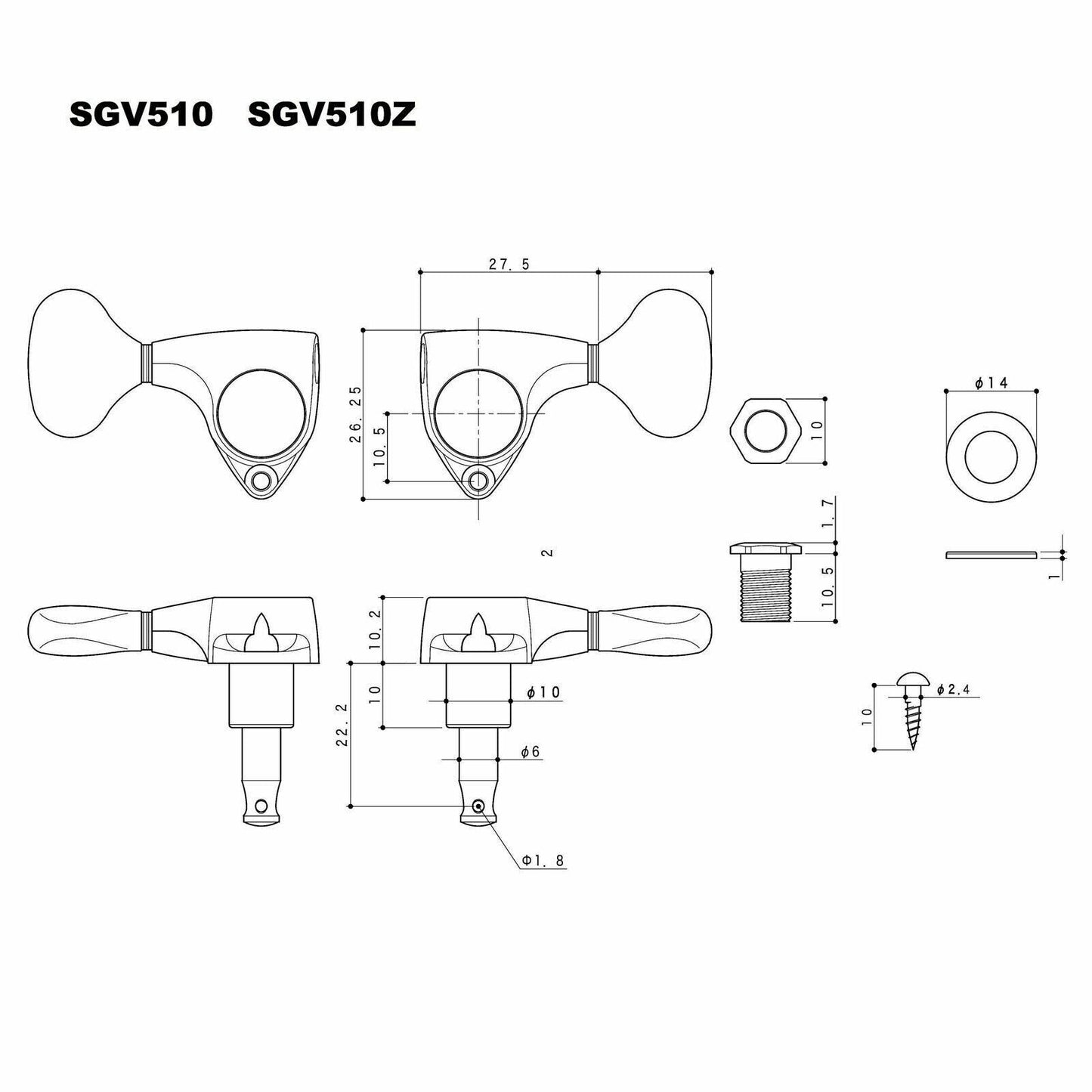 NEW Gotoh SGV510Z-RL5 Tuners L3+R3 Guitar Tuning Keys 1:21 Ratio, 3x3 - BLACK