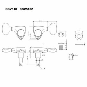 NEW Gotoh SGV510Z-RL5 Tuners L3+R3 Guitar Tuning Keys 1:21 Ratio, 3x3 - BLACK