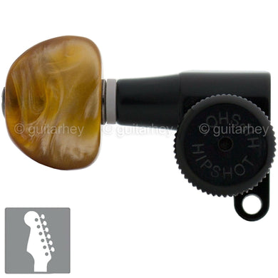 NEW Hipshot 6-in-Line Locking Non-Staggered AMBER Butttons LEFT-HANDED - BLACK