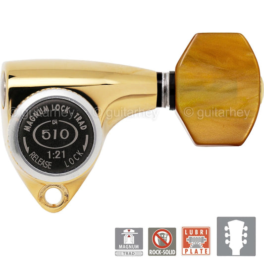 NEW Gotoh SGV510Z-P8 MGT L3+R3 LOCKING Tuners 21:1 Gear Ratio 3x3 - GOLD
