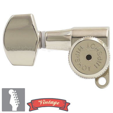 NEW Hipshot VINTAGE 6-in-Line Locking Tuners 8.5mm Post Hole LEFT-HANDED, NICKEL