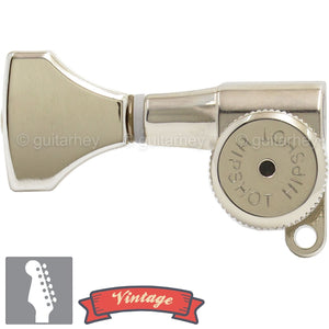 NEW Hipshot VINTAGE 6-in-Line Locking Tuners HS 8.5mm Peghole LEFT-HANDED NICKEL