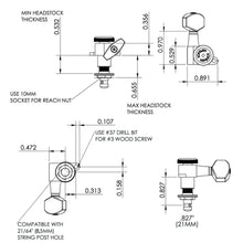 Load image into Gallery viewer, NEW Hipshot VINTAGE 6-in-Line Locking Tuners HS 8.5mm Peghole LEFT-HANDED NICKEL