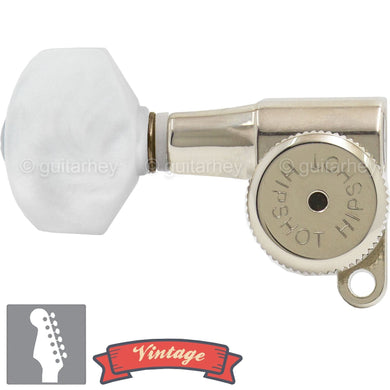 NEW Hipshot VINTAGE 6-in-Line Locking Tuners 8.5mm Pearl HEX LEFT-HANDED, NICKEL