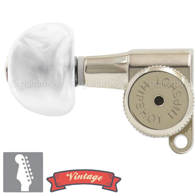 NEW Hipshot VINTAGE 6-in-Line Locking Tuners 8.5mm Pearloid LEFT-HANDED, NICKEL