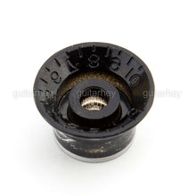 Carregar imagem no visualizador da galeria, NEW Set 4 Bell Top Hat Knobs Gibson® Style BLACK Gold Plate METRIC Tone Volume