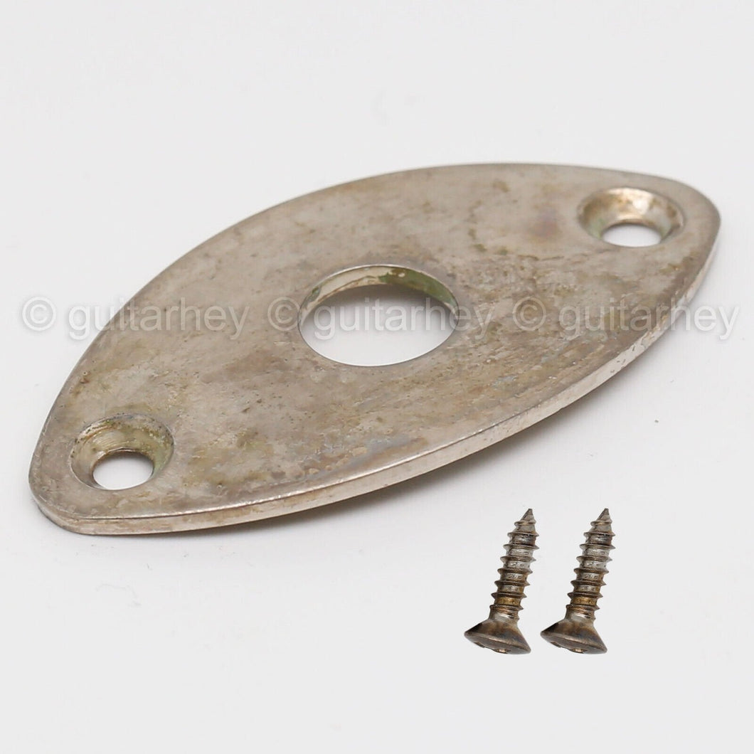 RELIC Oval Curved Footbal Style Jack Plate for Guitar - ANTIQUE AGED NICKEL