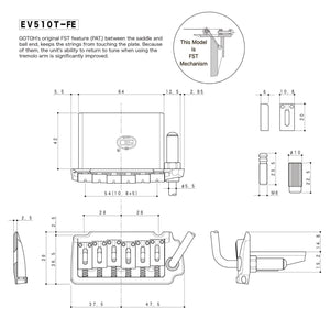 NEW Gotoh EV510T-FE Non-locking 2 Point Tremolo Bridge w/ Hardware - CHROME