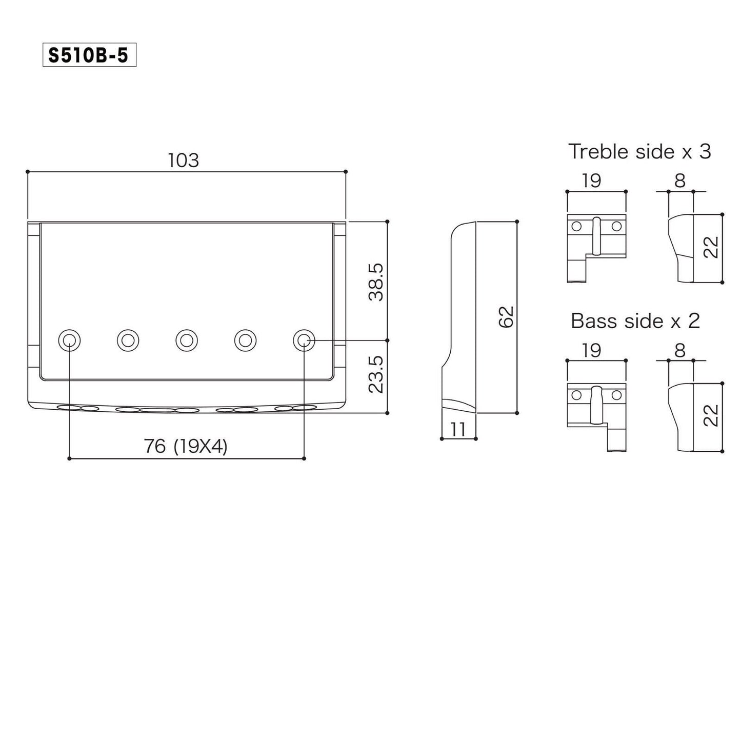 NEW Gotoh S510B-5 5-String Bass Bridge Steel Base Plate, Brass Saddles, COSMO BK