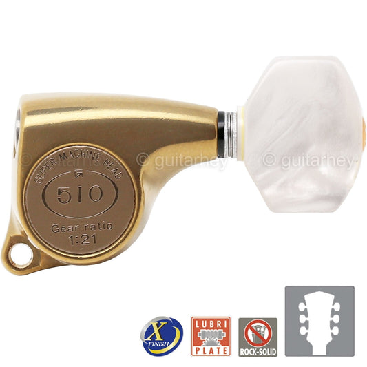 NEW Gotoh SGL510Z-P7 Tuning Keys 1:21 PEARL Buttons 3x3 - ANTIQUE X-FINISH GOLD