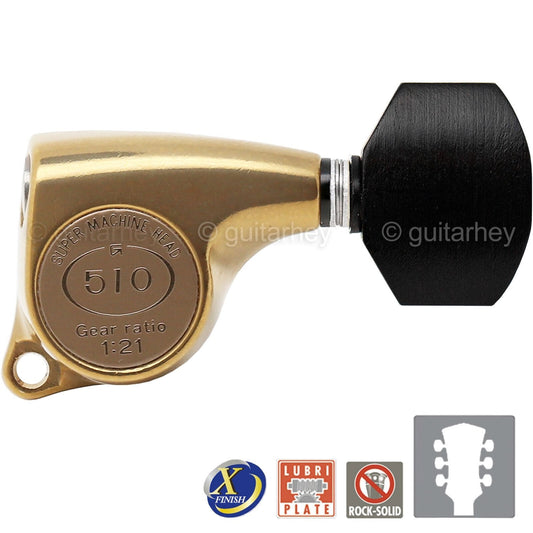 NEW Gotoh SGL510Z-EN07 Tuning Keys 1:21 EBONY Button 3x3 - ANTIQUE X-FINISH GOLD