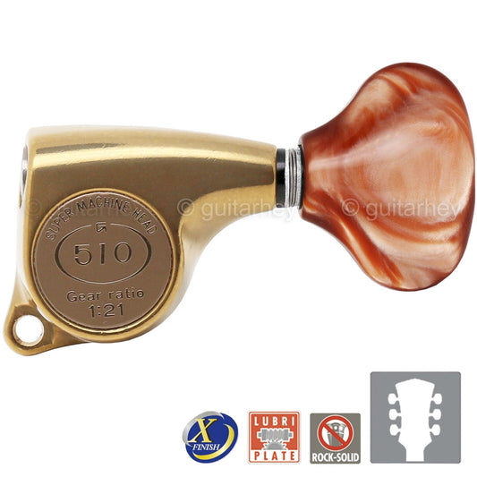 NEW Gotoh SGL510Z-CL5 Tuning Keys 1:21 Gear Ratio 3x3 - ANTIQUE X-FINISH GOLD