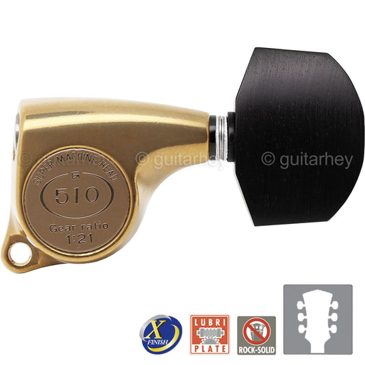 NEW Gotoh SGL510Z-EN01 Tuning Keys 1:21 EBONY Button 3x3 - ANTIQUE X-FINISH GOLD