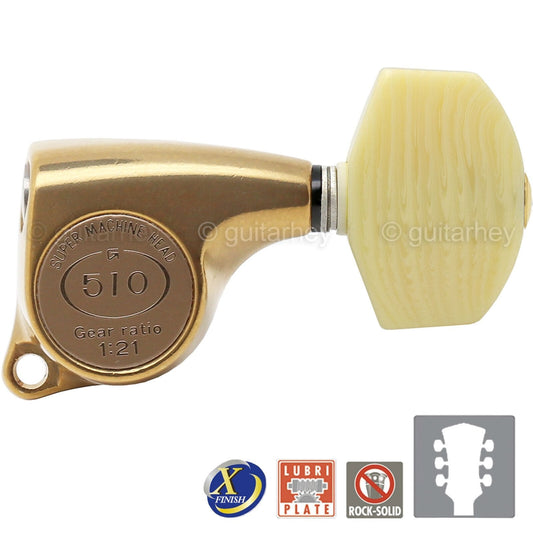 NEW Gotoh SGL510Z-M01 Tuning Keys 1:21 Gear Ratio 3x3 - ANTIQUE X-FINISH GOLD