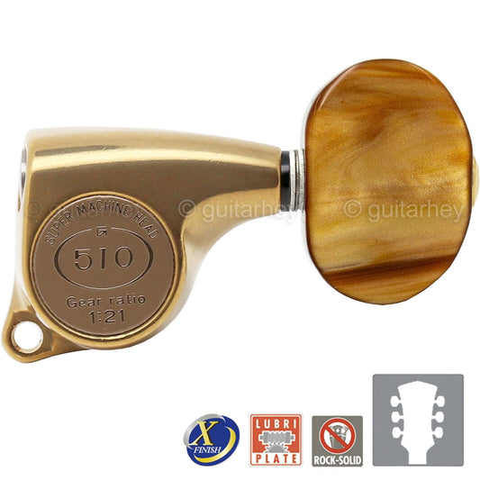 NEW Gotoh SGL510Z-P2 Tuning Keys 1:21 Gear Ratio 3x3 - ANTIQUE X-FINISH GOLD