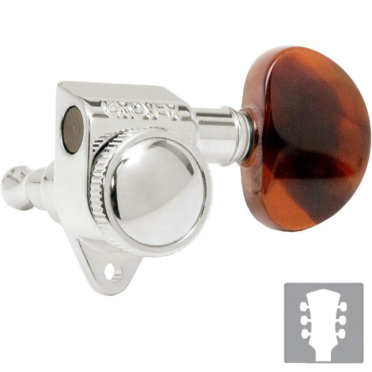 NEW Grover 502 LOCKING Tuners 3x3 Modern Gibson Les Paul TORTOISE Buttons NICKEL