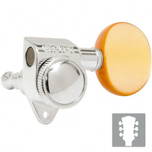 Load image into Gallery viewer, NEW Grover 502 LOCKING Tuners 3x3 Modern Gibson Les Paul AMBER Buttons NICKEL