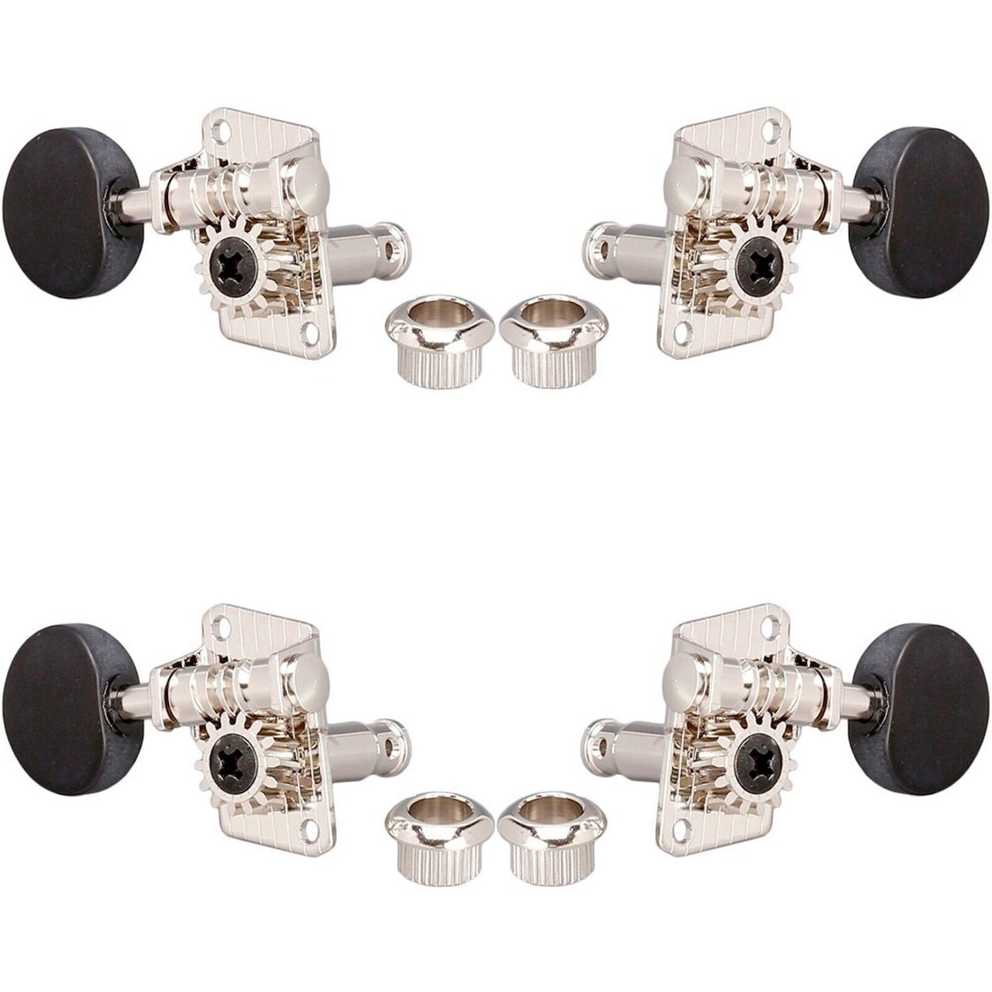 NEW Gotoh UK12 Super Lightweight Ukulele Tuning Keys SET, Black Buttons - NICKEL