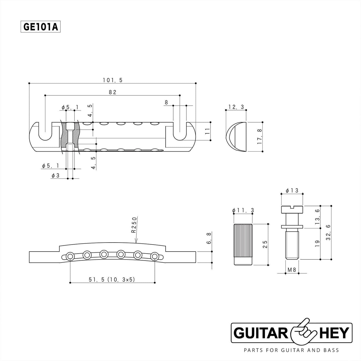 NEW GOTOH GE101A-LX01 Aluminum Stop Tailpiece Luxury Mode Import Guitars - BLACK