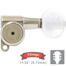 Load image into Gallery viewer, NEW Hipshot Vintage L3+R3 LOCKING Mini Tuners SET Oval Pearl Buttons 3x3, NICKEL