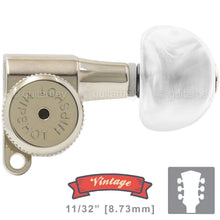 Load image into Gallery viewer, NEW Hipshot Vintage L3+R3 LOCKING Mini Tuners SET Pearl Moon Buttons 3x3, NICKEL