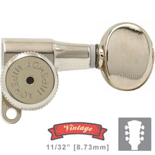 Load image into Gallery viewer, NEW Hipshot Vintage L3+R3 LOCKING Mini Tuners SET SMALL OVAL Buttons 3x3, NICKEL