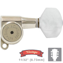 Load image into Gallery viewer, NEW Hipshot Vintage L3+R3 LOCKING Mini Tuners SET Pearloid Buttons 3x3, NICKEL