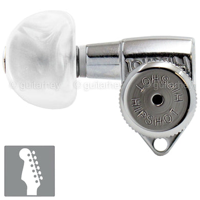 NEW Hipshot 6 inline LEFT HANDED Non-Staggered Locking PEARLOID Buttons - CHROME