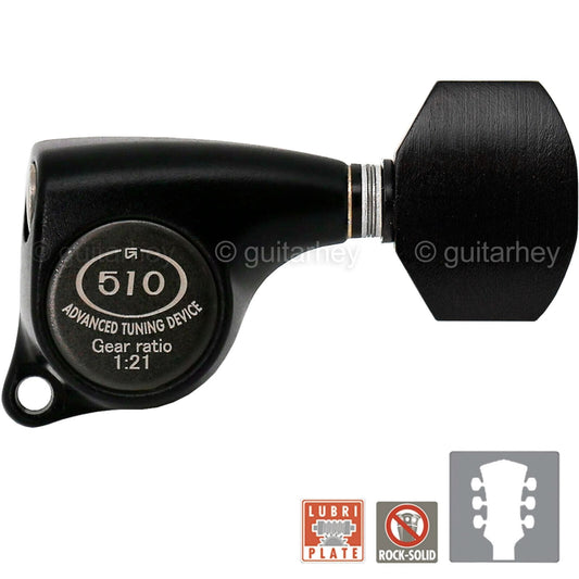 NEW Gotoh SGL510Z-EN07 Set Tuners 1:21 Gear Ratio Ebony Buttons 3x3, BLACK SATIN