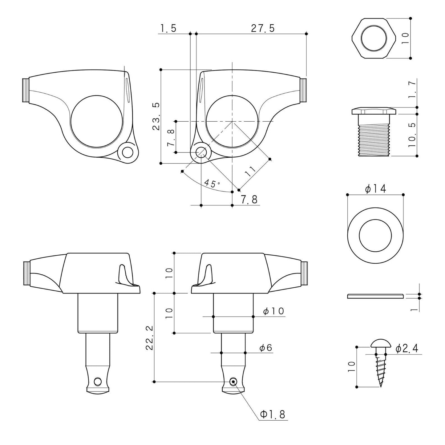 NEW Gotoh SGL510Z-EN07 Set Tuners 1:21 Gear Ratio Ebony Buttons 3x3, BLACK SATIN