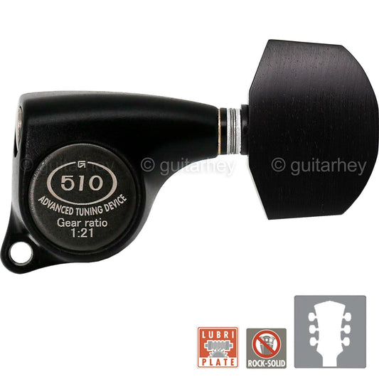 NEW Gotoh SGL510Z-EN01 Set Tuners 1:21 Gear Ratio Ebony Buttons 3x3, BLACK SATIN