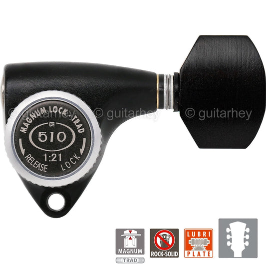 NEW Gotoh SGV510Z-EN07 MGT L3+R3 LOCKING Tuners 21:1 Gear Ratio 3x3, BLACK SATIN