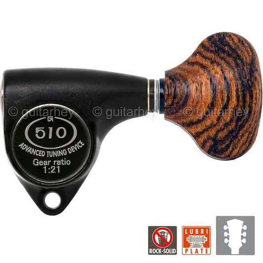 NEW Gotoh SGV510Z-RL5 L3+R3 Tuners 21:1 Gear Ratio Wood Buttons 3x3, BLACK SATIN