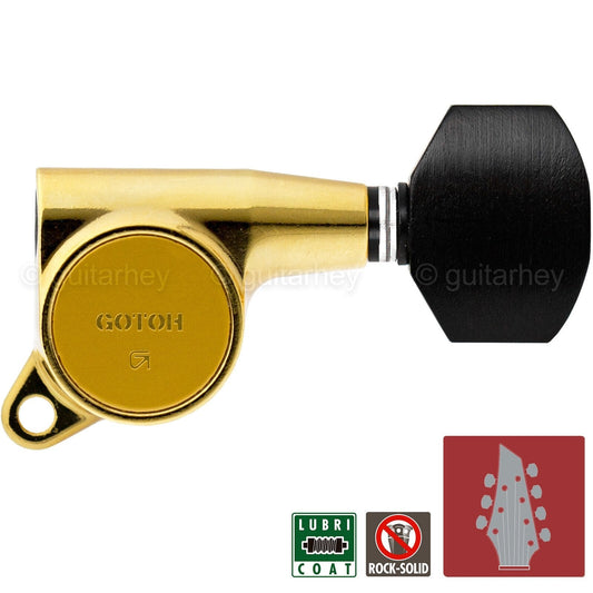 NEW Gotoh SG381-EN07 L3+R4 7-String Tuners w/ Ebony Wood Buttons Set 3X4 - GOLD