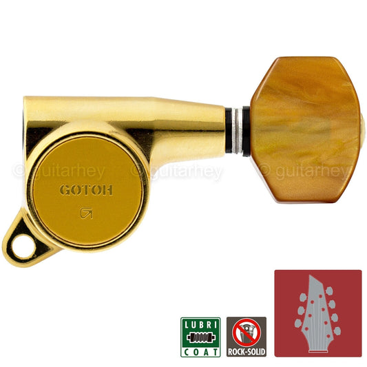NEW Gotoh SG381-P7 L3+R4 7-String Tuners w/ AMBER Buttons Set 3X4 - GOLD