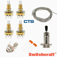 Load image into Gallery viewer, NEW Wiring Kit for Gibson® Les Paul® 3-Way Switch CTS 500K .022 MFD braided wire