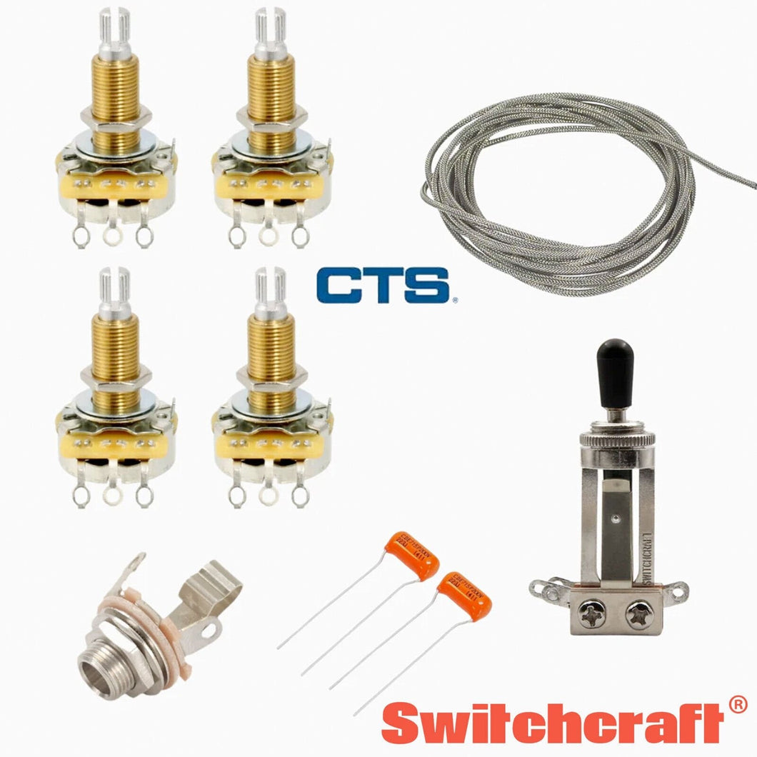 NEW Wiring Kit for Gibson® Les Paul® 3-Way Switch CTS 500K .022 MFD braided wire