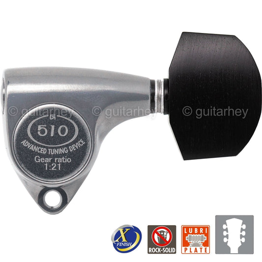 NEW Gotoh SGV510Z-EN01 Tuners L3+R3 Keys 1:21 Ratio, EBONY 3x3 - X-FINISH CHROME