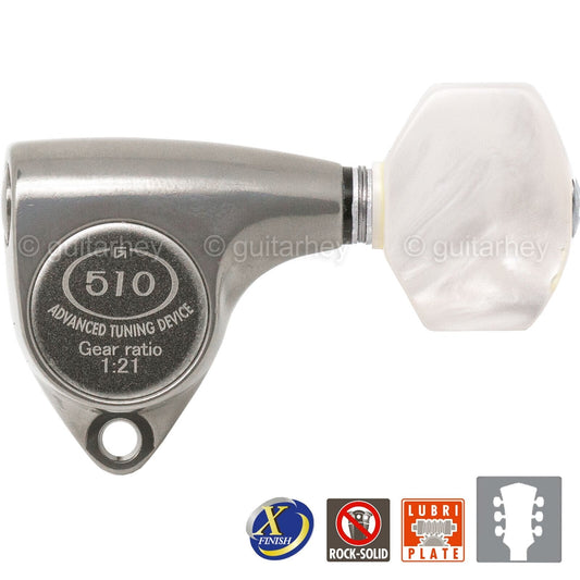 NEW Gotoh SGV510Z-P7 Tuners L3+R3 Keys 1:21 Ratio, PEARL 3x3 - X-FINISH NICKEL
