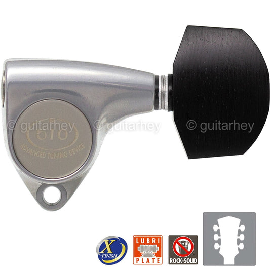 NEW Gotoh SGV510-EN01 Tuners L3+R3 Keys 1:18 Ratio, EBONY 3x3 - X-FINISH CHROME