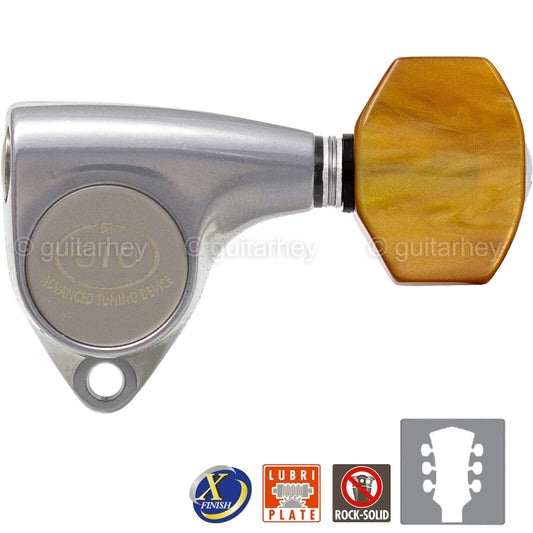 NEW Gotoh SGV510-P8 Tuners L3+R3 Keys 1:18 Ratio, AMBER 3x3 - X-FINISH CHROME