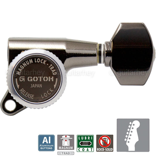 NEW Gotoh SG381-AB07 MGT Locking Tuners 6 in Line ALUMINUM Buttons - COSMO BLACK