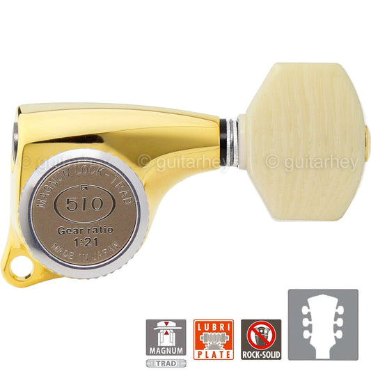 NEW Gotoh SGL510Z-M07 MGT Locking Tuning Keys, IVORY, 21:1 Ratio Set 3x3 - GOLD