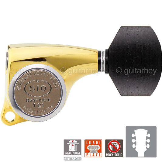 NEW Gotoh SGL510Z-EN07 MGT Locking Tuning Keys, EBONY, 21:1 Ratio Set 3x3 - GOLD