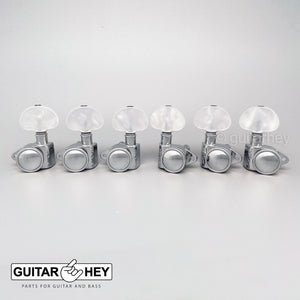 NEW Grover 502 LOCKING Tuners 3x3 Modern Gibson Les Paul Pearloid Buttons CHROME