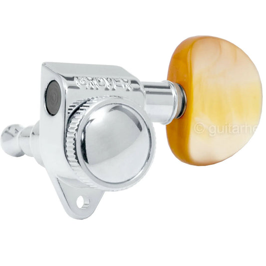 NEW Grover 502 LOCKING Tuners 3x3 Modern Gibson Les Paul AMBER Buttons CHROME