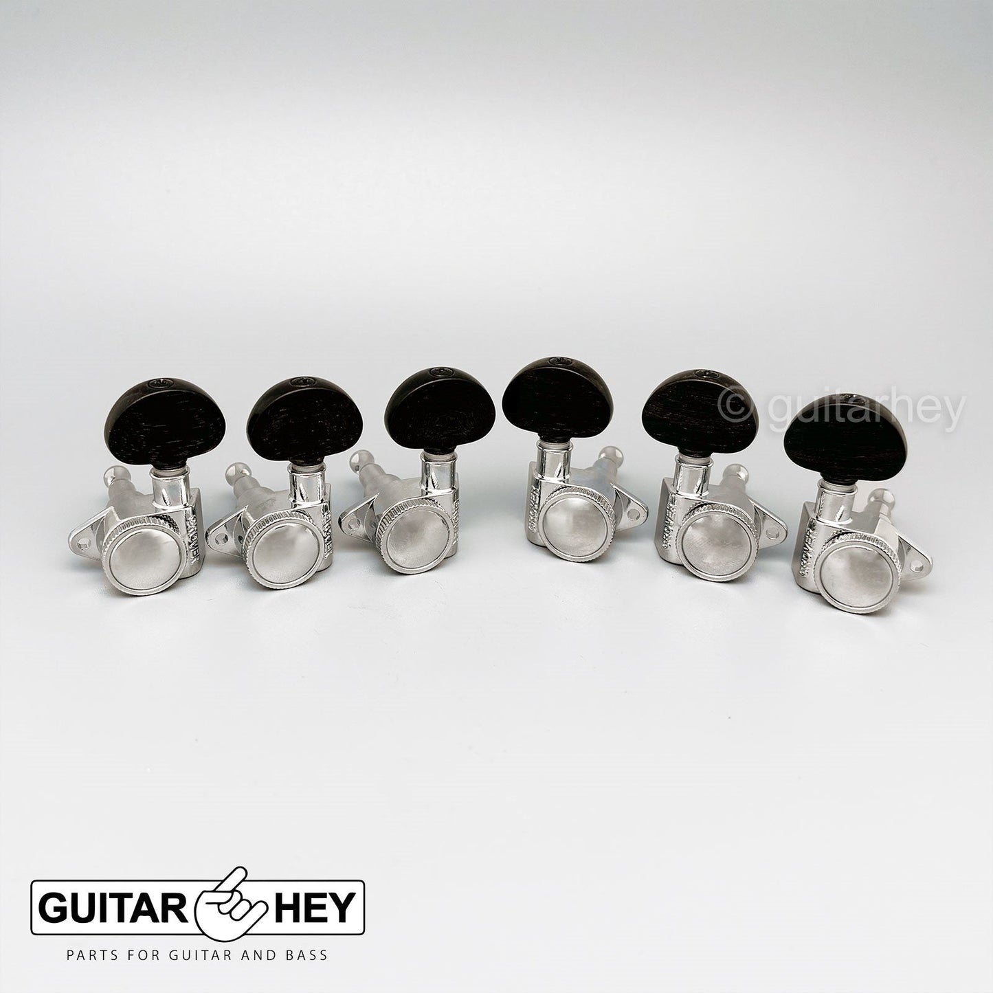 NEW Grover 502 LOCKING Tuners 3x3 Modern Gibson Les Paul EBONY Buttons NICKEL