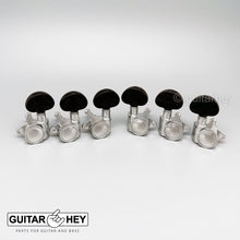 Load image into Gallery viewer, NEW Grover 502 LOCKING Tuners 3x3 Modern Gibson Les Paul EBONY Buttons NICKEL