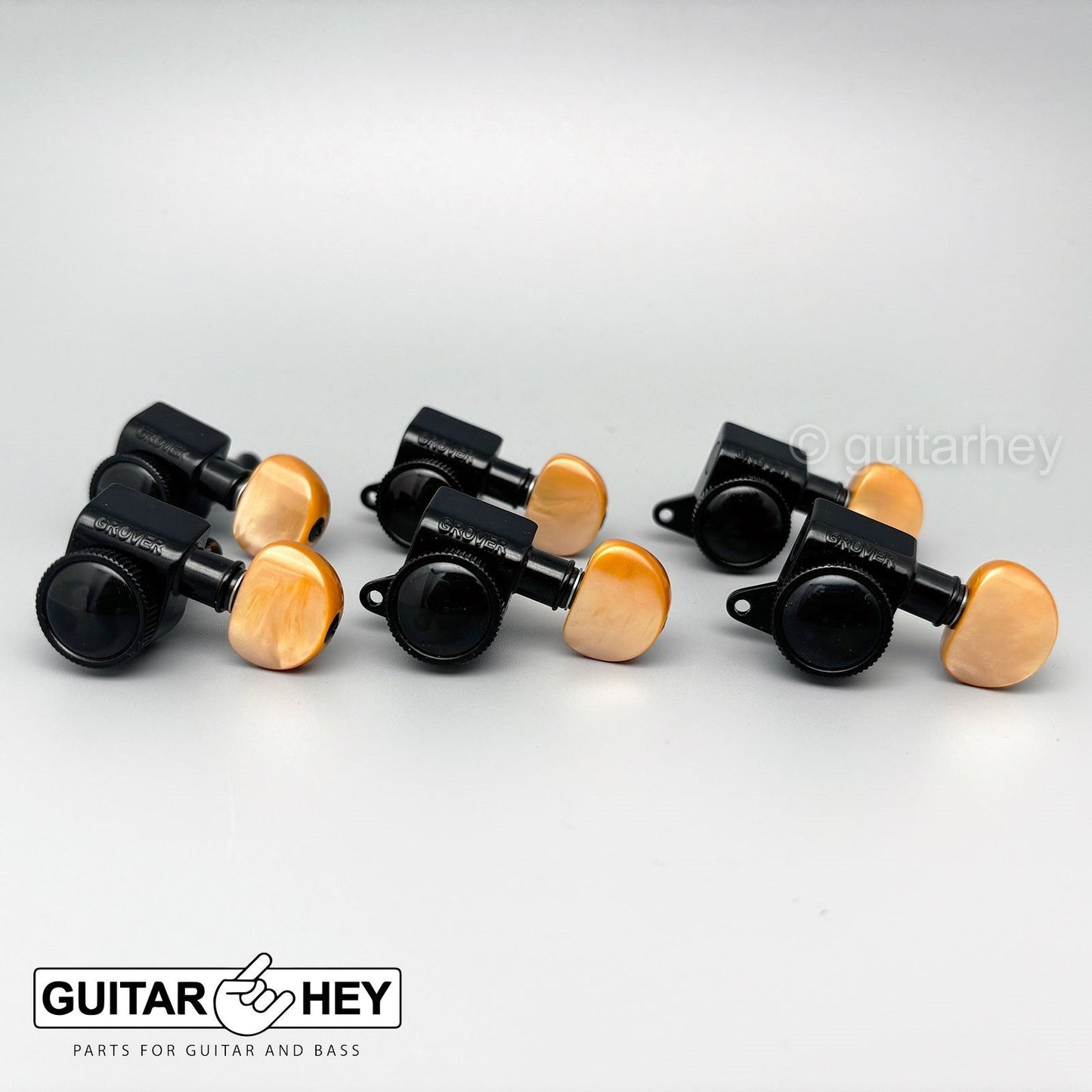 NEW Grover 505 Mini Roto-Grip Locking Rotomatic 6 In line Tuners AMBER - BLACK