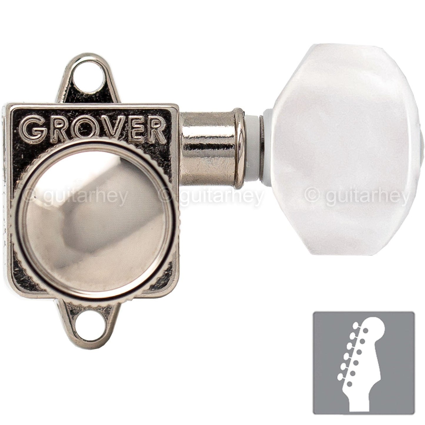 NEW Grover 505F Rotomatic Locking Tuners Vintage 6 In-line PEARL Buttons, NICKEL